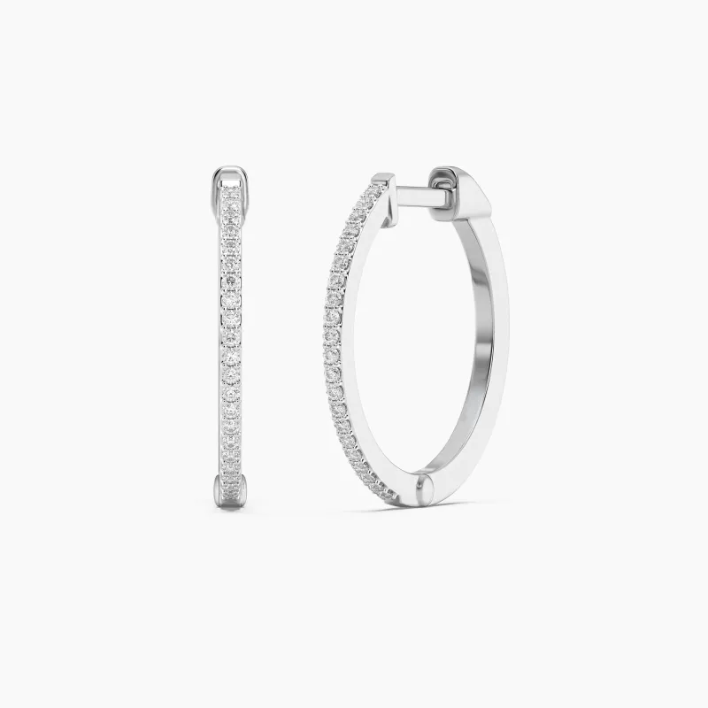 Large Classic Pave Diamond Huggie Earrings - Silver