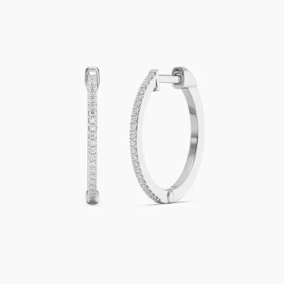 Large Classic Pave Diamond Huggie Earrings - Silver