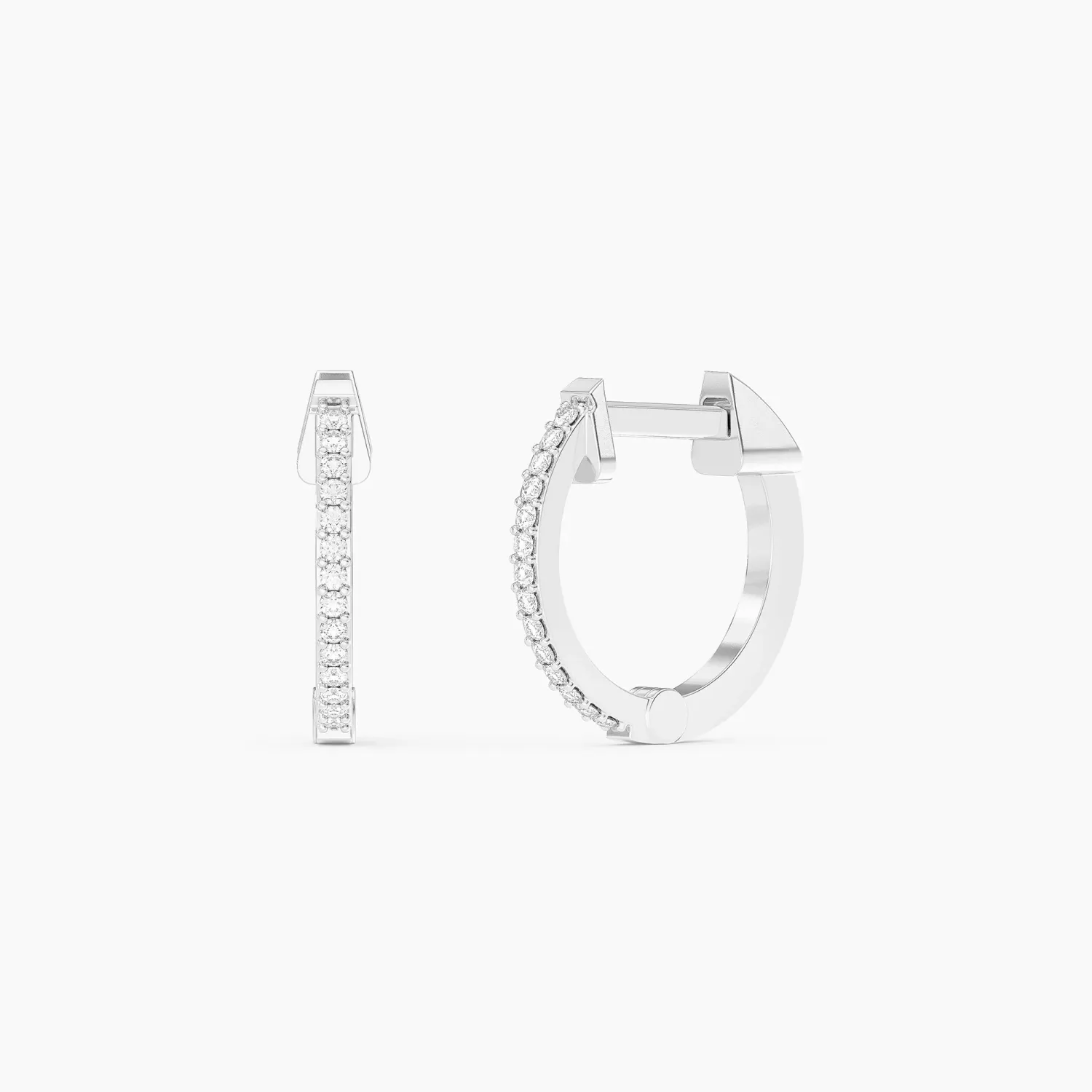 Small Classic Pave Diamond Huggie Earrings - Silver