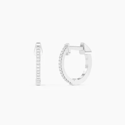 Small Classic Pave Diamondd Huggie Earrings - Silver