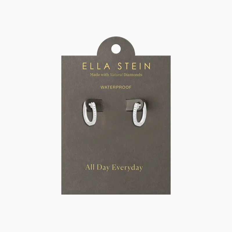 Small Classic Pave Diamond Huggie Earrings - Silver