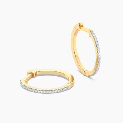 Large Classic Pave Diamond Huggie Earrings - Gold
