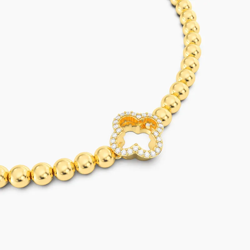 Lucky Clover Beaded Bracelet - Gold