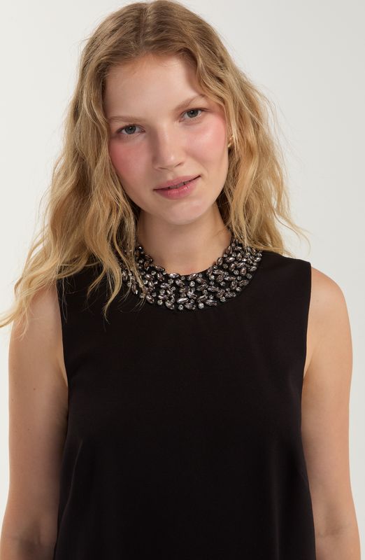 Sleeveless Dress w/Embellished Collar