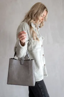 Tati Lizard Monogrammable Satchel-Grey