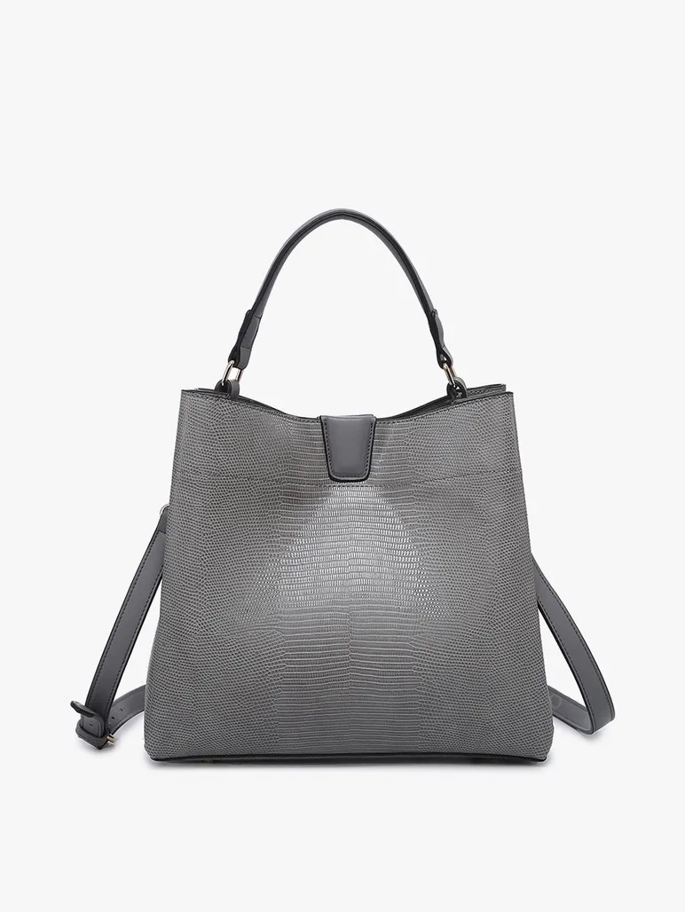 Tati Lizard Monogrammable Satchel-Grey