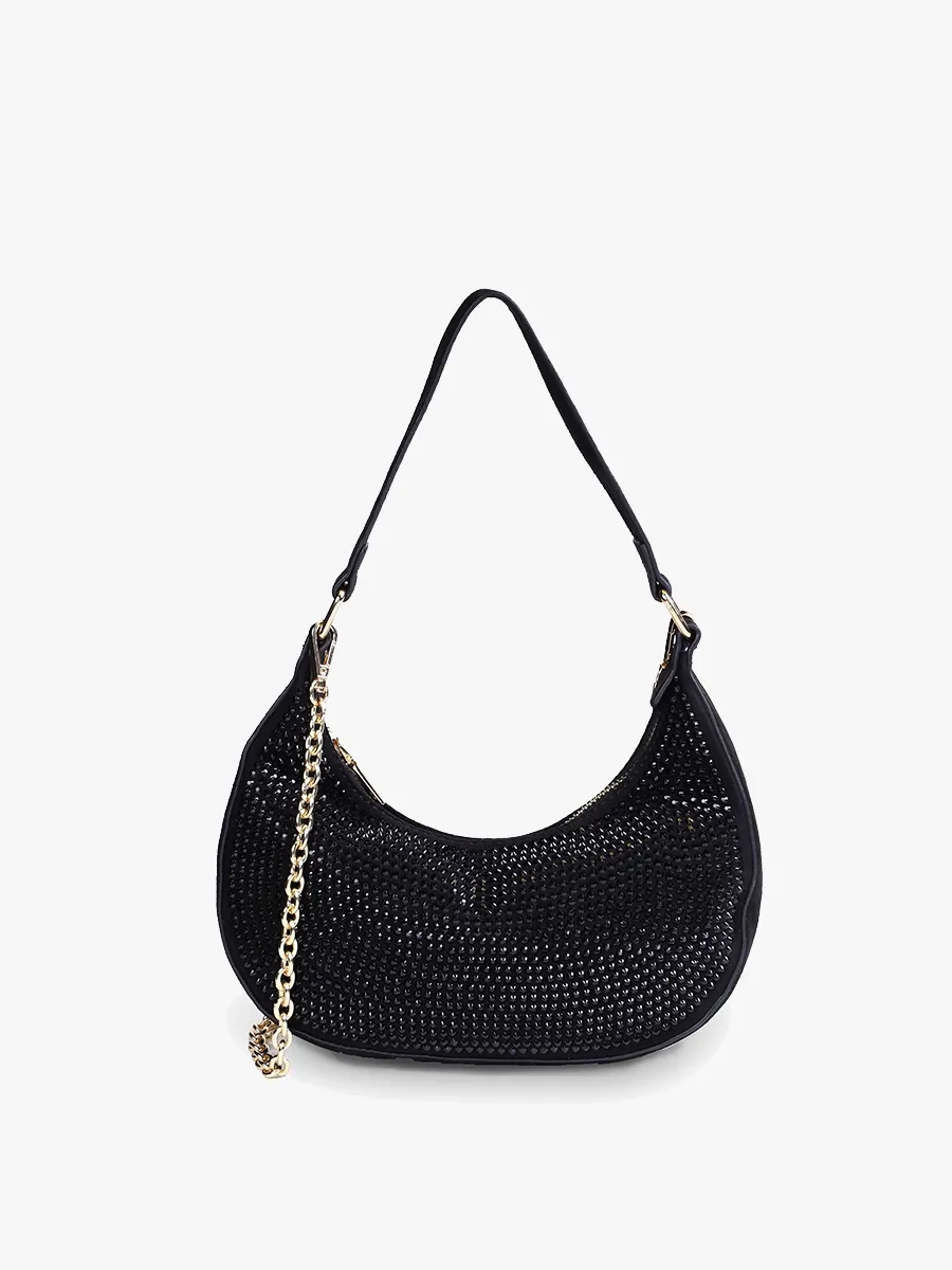 Winona Rhinestone Shoulder Bag Black