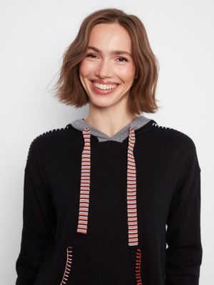 Contrast Detail Hooded Sweater