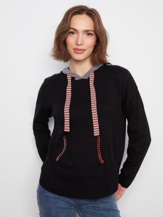 Contrast Detail Hooded Sweater