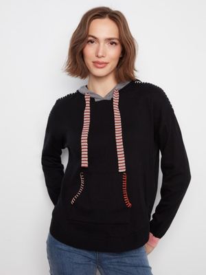 Contrast Detail Hooded Sweater