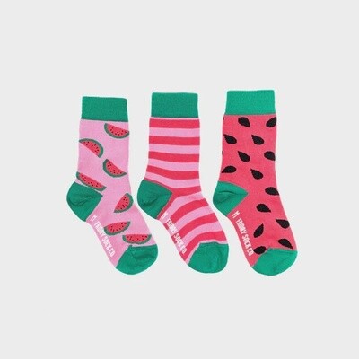 Kid's Inside Out Watermelon, & Stripe Socks - 8-12 years / L