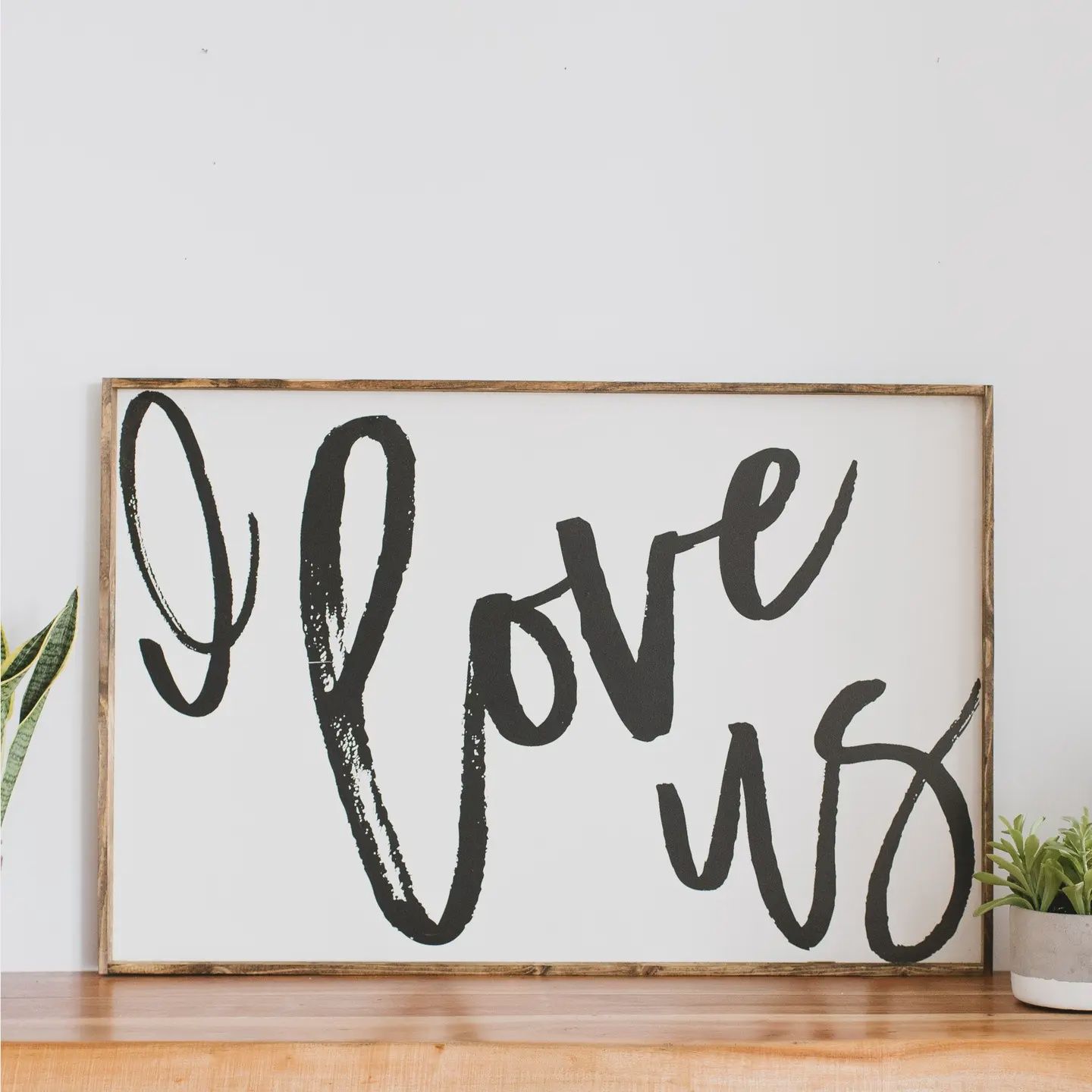 Wood Sign I Love Us, Colour: White