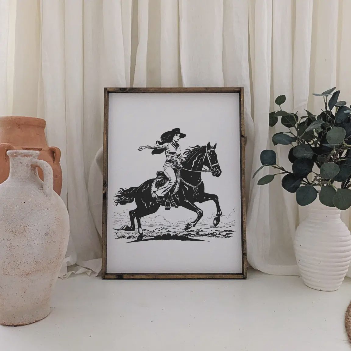 Wood Sign Vintage Cowgirl, Colour: White