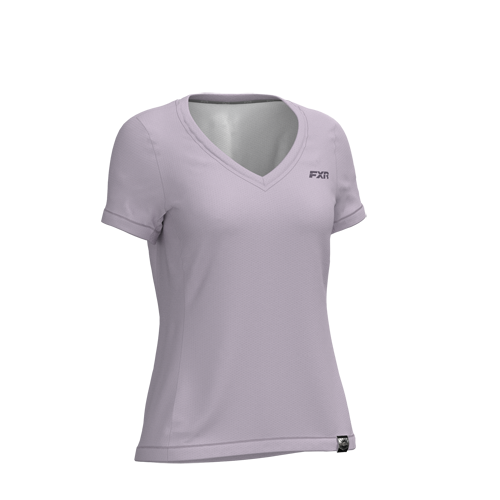 W BREEZY UPF V-NECK T-SHIRT: DUSTY LILAC/ MUTED GRAPE