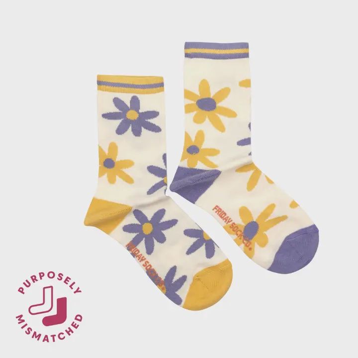 Women&#39;s Purple &amp; Yellow Flower Socks