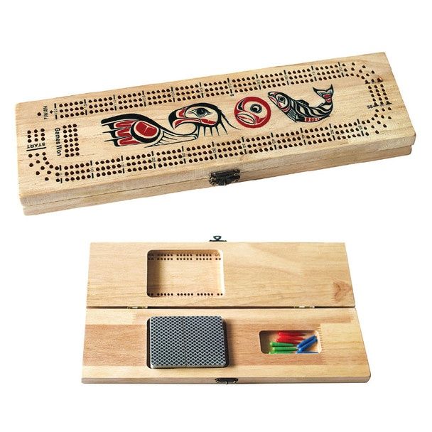 3-Track Cribbage Board, Design: Eagle &amp; Salmon