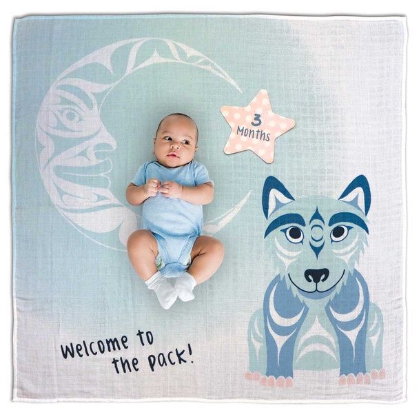 Baby Blanket &amp; Milestone Set, Design: Wolf by Simone Diamond
