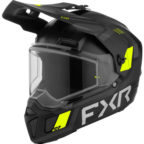 YOUTH CLUTCH X HELMET W/ DUAL SHIELD: Black/ Hivis