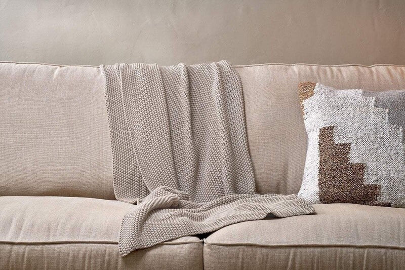 Moss Stitch Cotton Throw, Colour: Light Stone