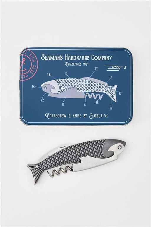 Fish Pocket Knife &amp; Corkscrew, Design: Metal