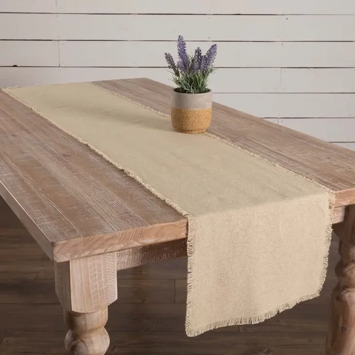 SALE/ Burlap Vintage Runner Fringed
