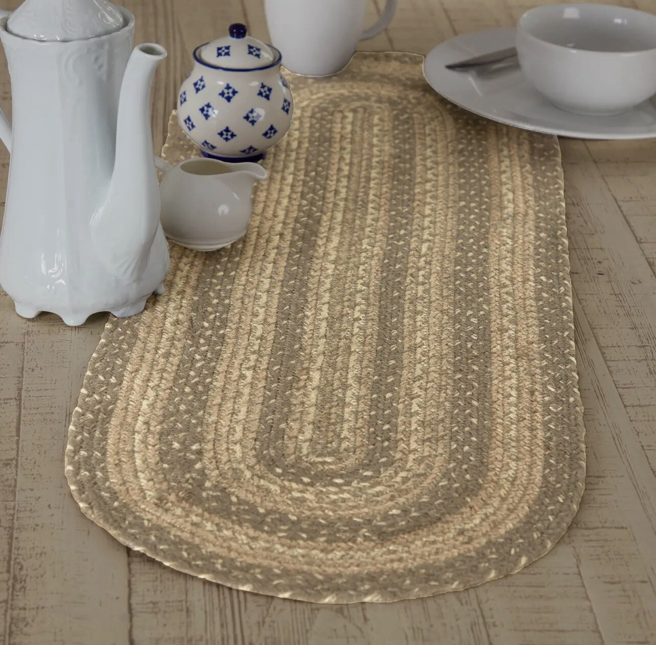 SALE/ Cobblestone Jute Oval Runner 13”x36”
