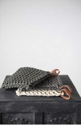 Crocheted Pot Holder with Leather Loop