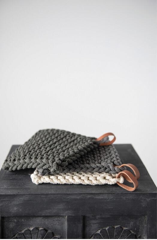 CLEARANCE/ Crocheted Pot Holder with Leather Loop