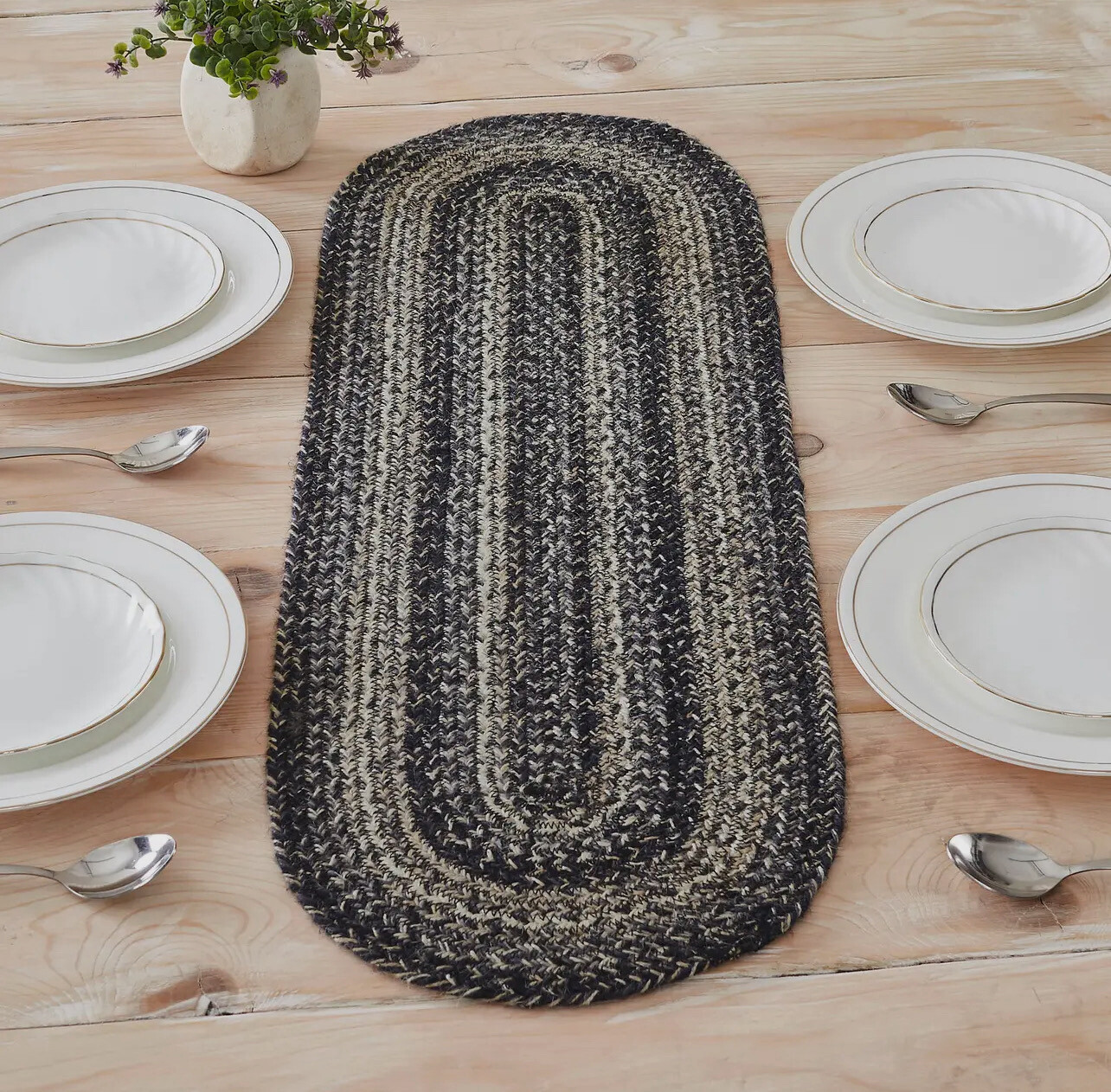 SALE/ Sawyer Mill Black White Jute Oval Runner 12&quot;x36&quot;