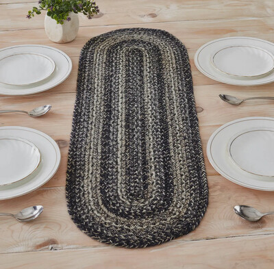 Sawyer Mill Black White Jute Oval Runner 12&quot;x36&quot;