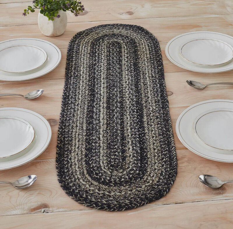 SALE/ Sawyer Mill Black White Jute Oval Runner 12&quot;x36&quot;