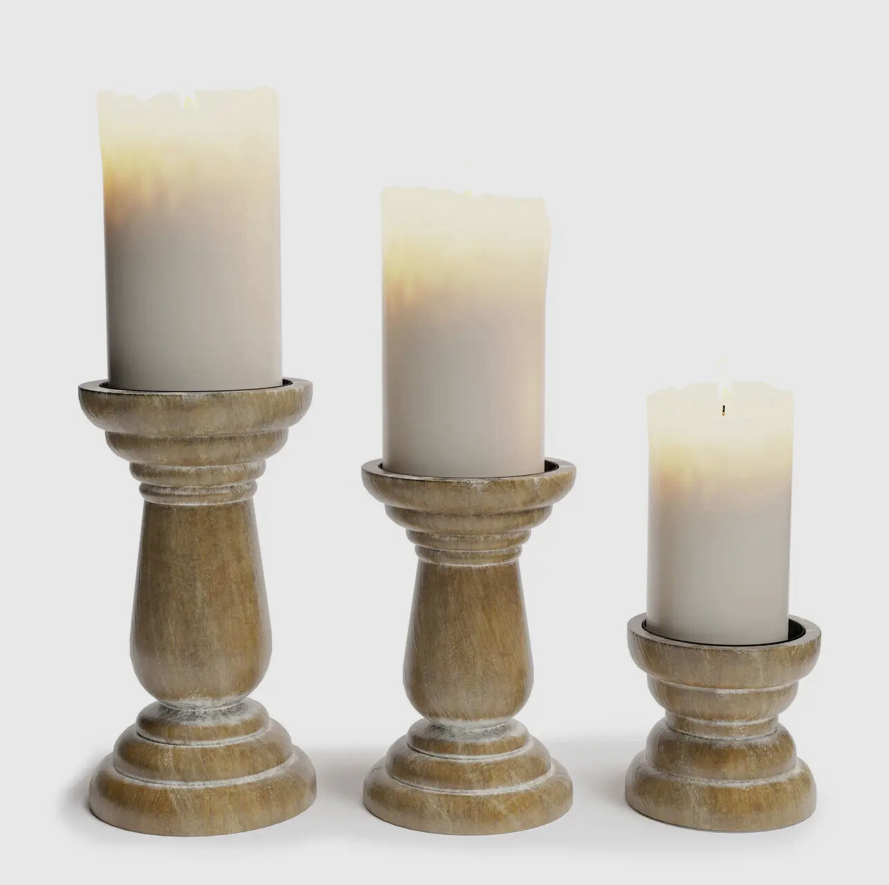 Set of 3 Wood Candle Holders