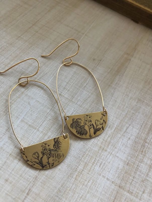 Stamped  Wildflower and Hoop Earrings