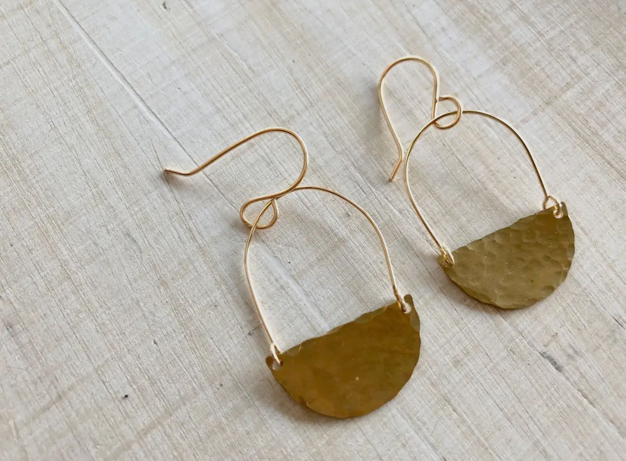 Small Hammered Brass Half Circles and Hoop Earrings
