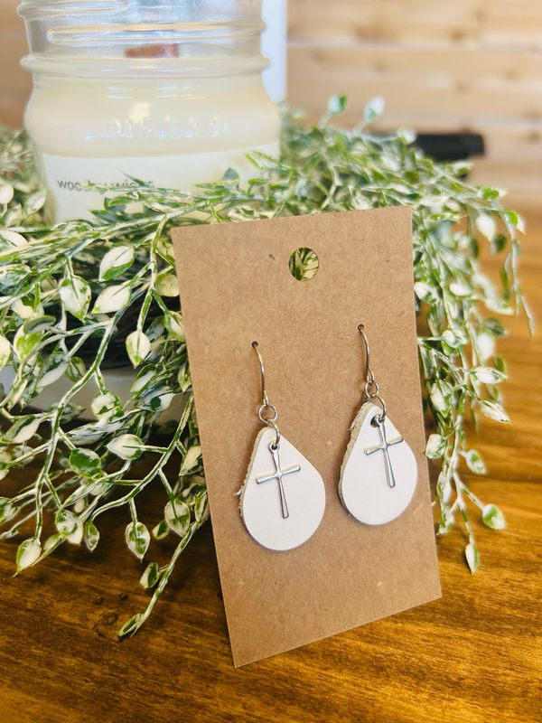 Small Teardrop: W/ Cross Charm Earrings
