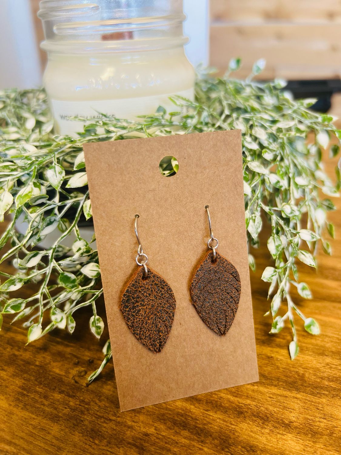 Small Fringe Feather, Brown Earrings