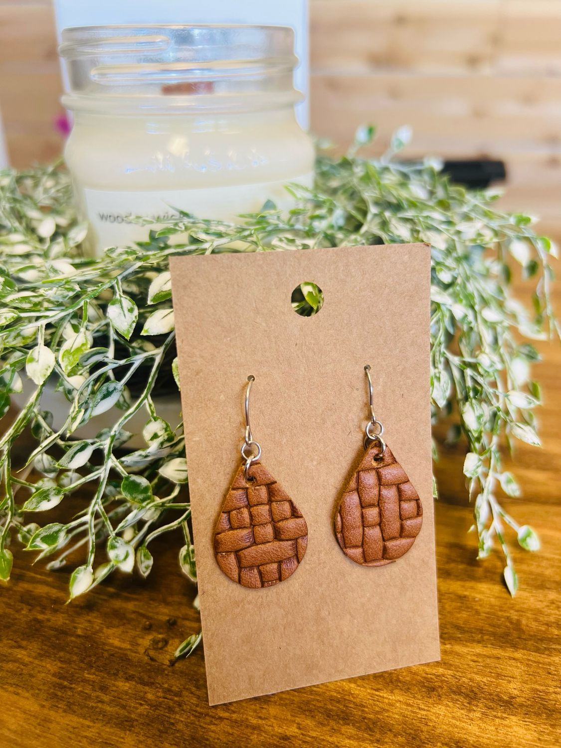 Small Teardrop : Cognac Weave Earrings
