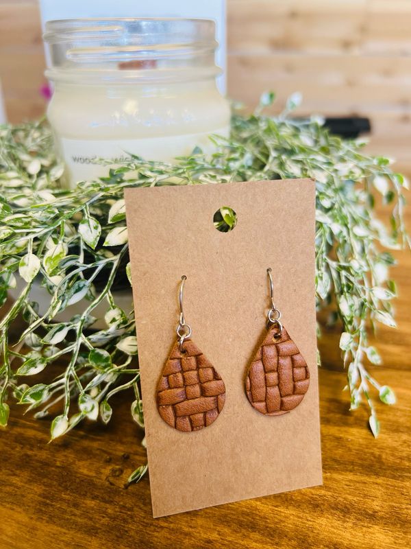 Small Teardrop : Cognac Weave Earrings