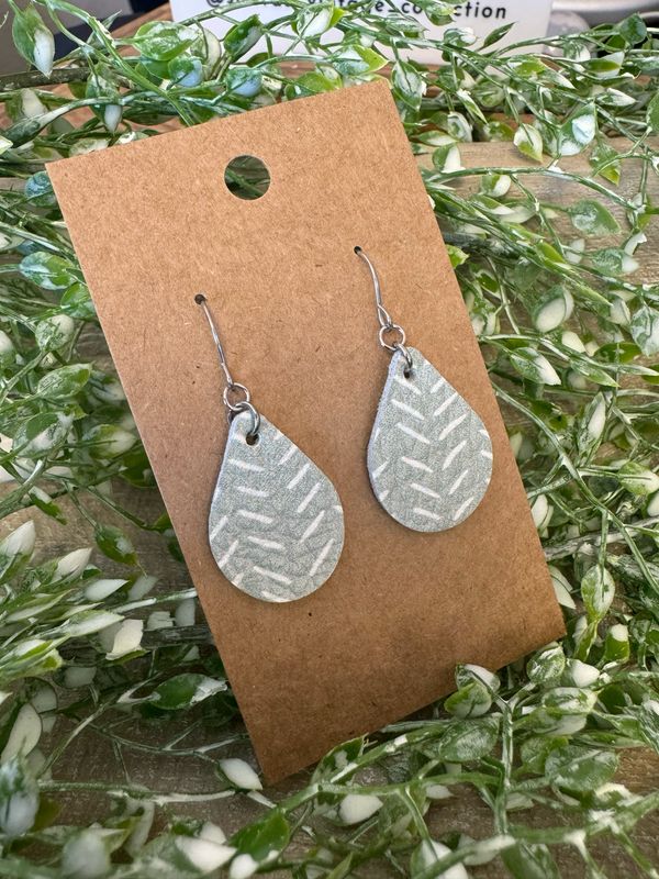 Small Teardrop: Sage Green Chevron Earring Set