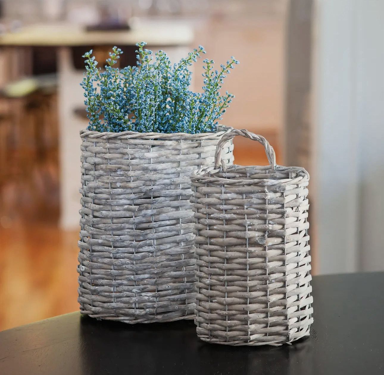 Set of 2 Gray Willow Oval Baskets