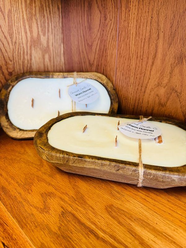 SALE/ Hand-Carved Natural Dough Bowl Wooden Wick Soy Candle