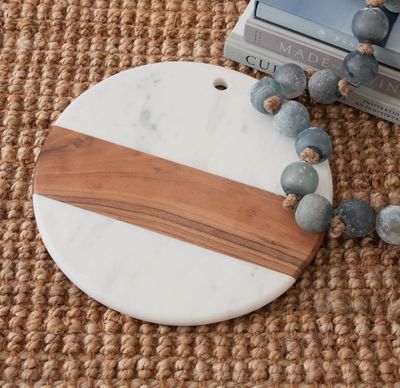 Round Marble &amp; Acacia Wood Charcuterie Board