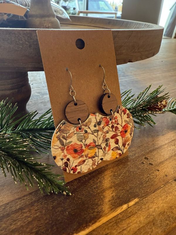 Luna Autumn Watercolor Floral with Wood Earrings