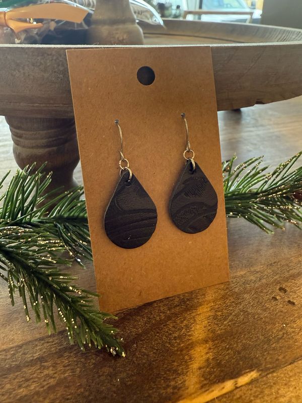 Small Teardrop Black Western Tooled Earrings