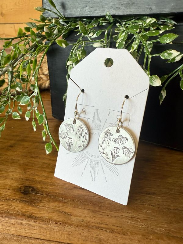Stamped Silver Wildflower Earrings