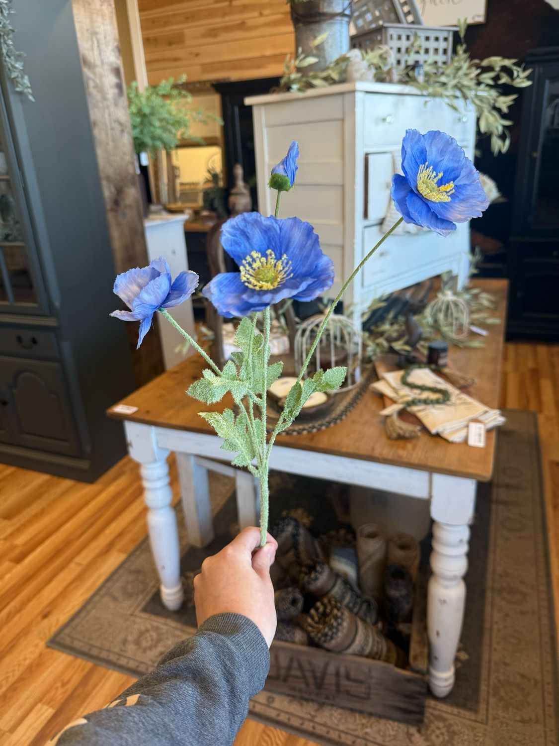 22&quot; Single Flocked Floral Poppy Spray