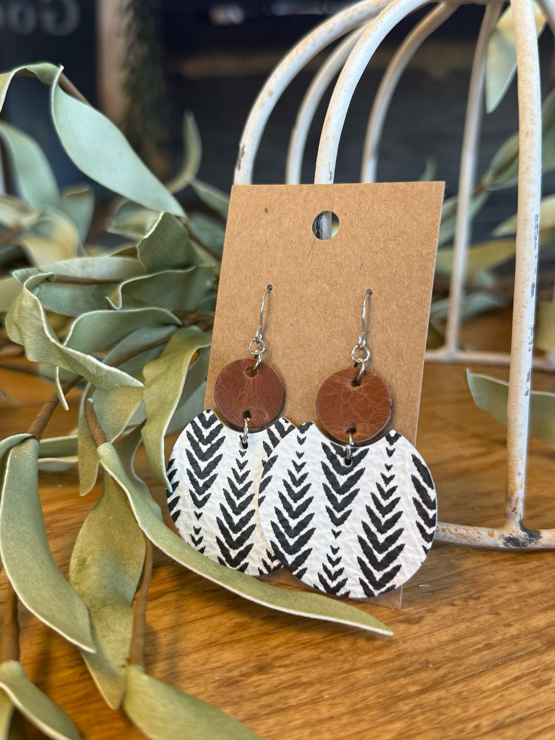 Luna: Cognac and Herringbone Earrings