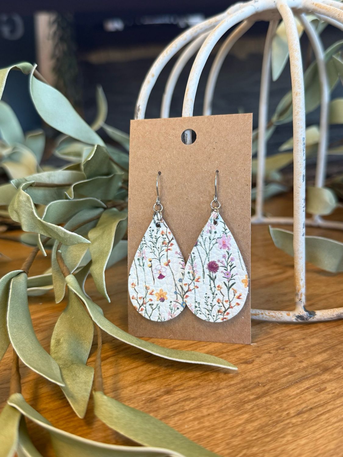 Medium Teardrop: Delicate Wildflowers Earrings
