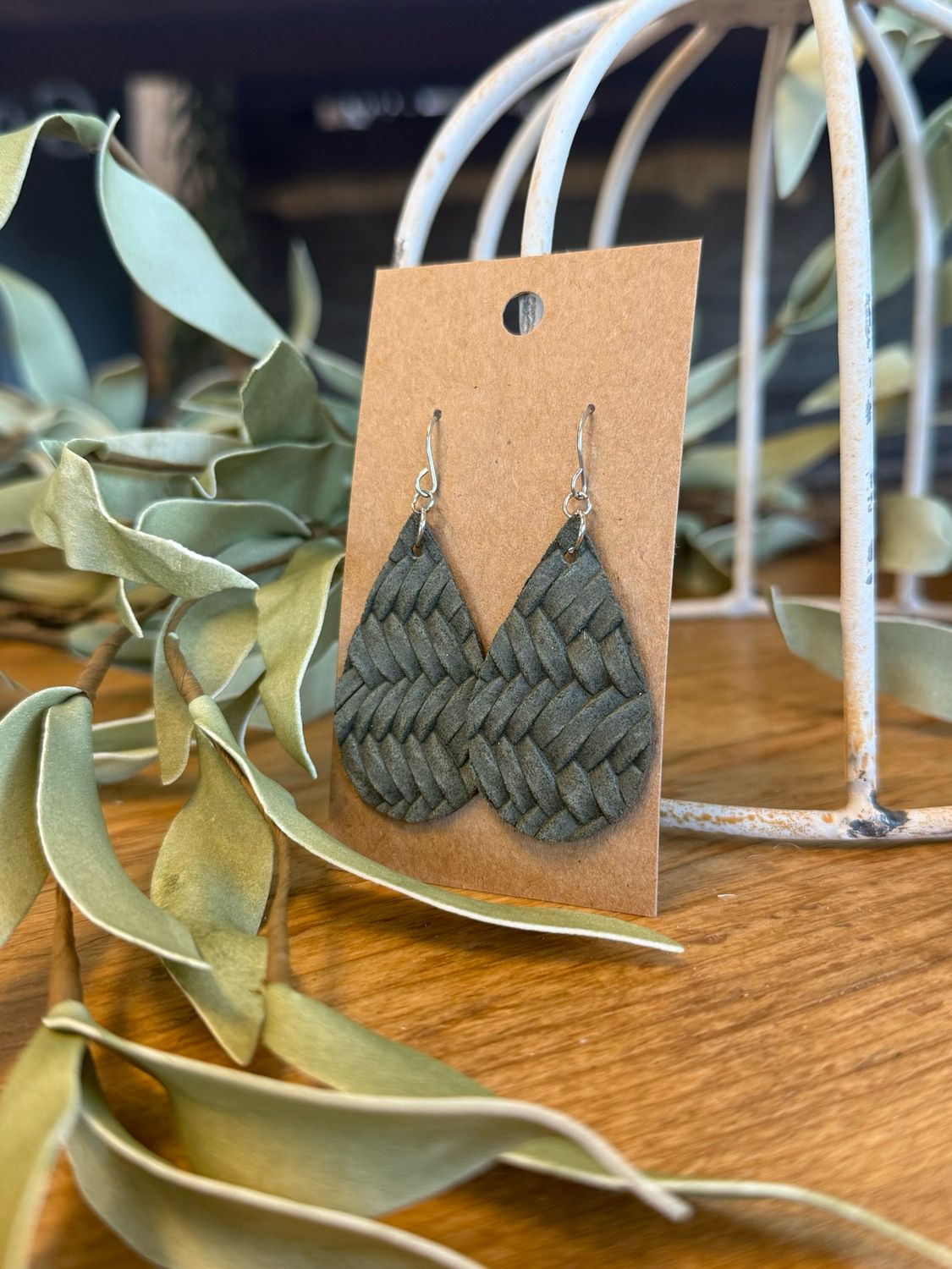 Medium Teardrop: Olive Braided Earrings