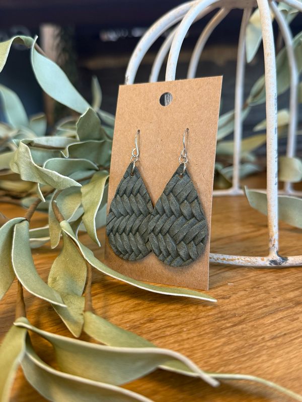 Medium Teardrop: Olive Braided Earrings